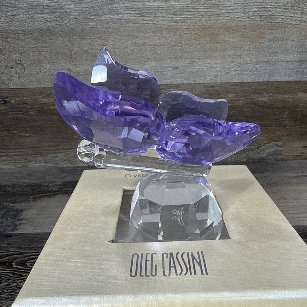 Pink Crystal Butterfly Paperweight Signed Oleg Cassini - Picture 2 of 11